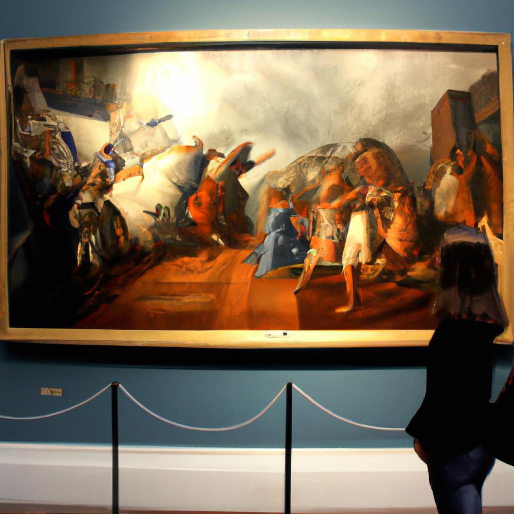Person admiring famous artwork painting